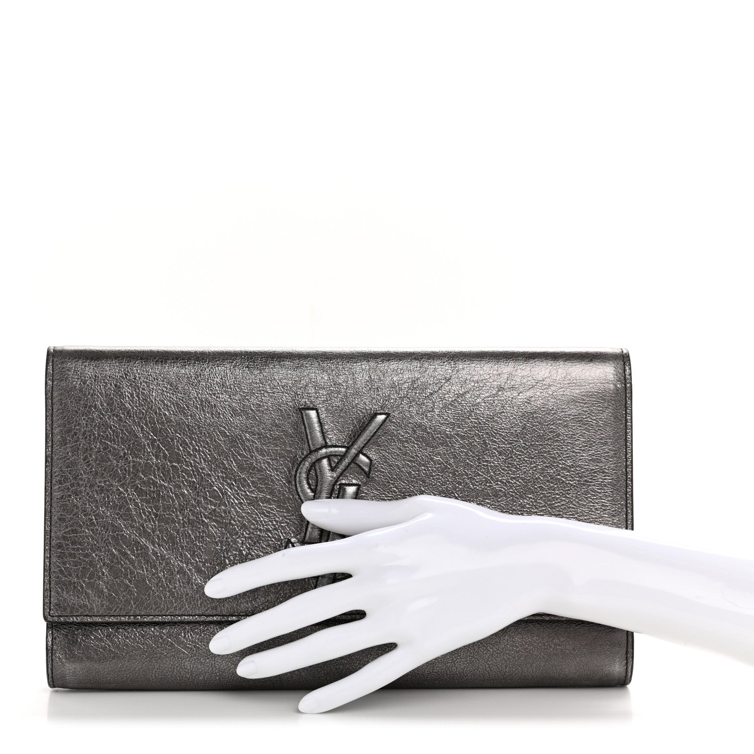 Saint Laurent Metallic Calfskin Large Belle De Jour Clutch Dark Silver 2 of 14