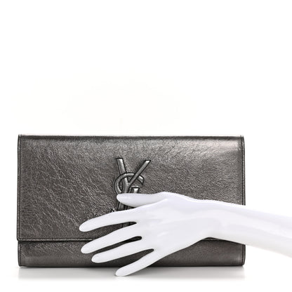 Saint Laurent Metallic Calfskin Large Belle De Jour Clutch Dark Silver 2 of 14