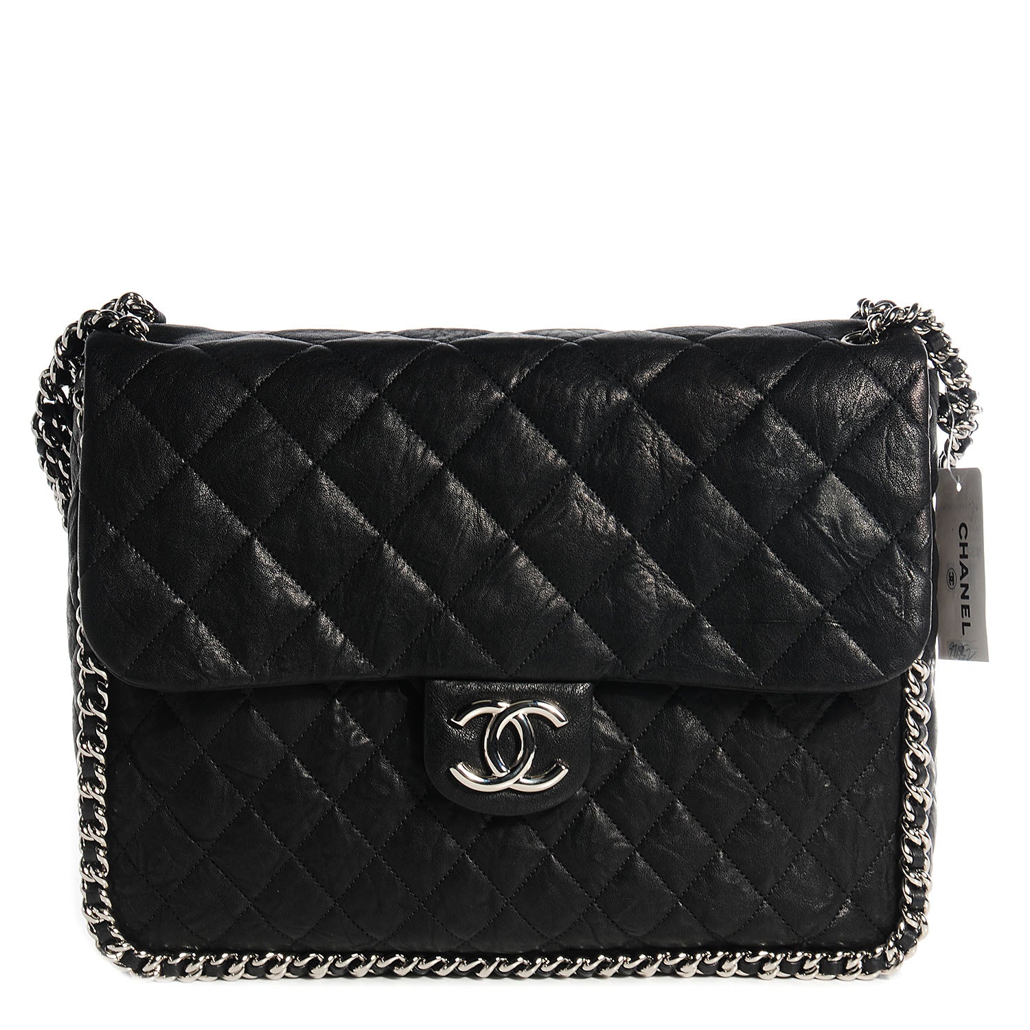Chanel Washed Lambskin Chain Around Maxi Flap Bag Black 1 of 8
