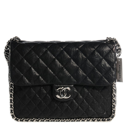 Chanel Washed Lambskin Chain Around Maxi Flap Bag Black 1 of 8