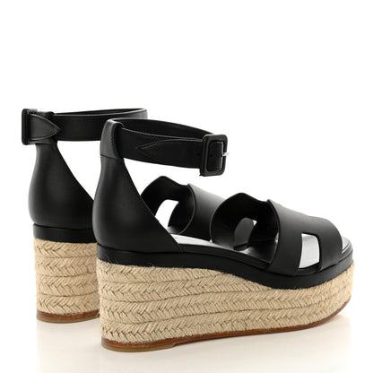 Hermes Goatskin Elda Espadrille Wedge Sandals 38 Black 4 of 9