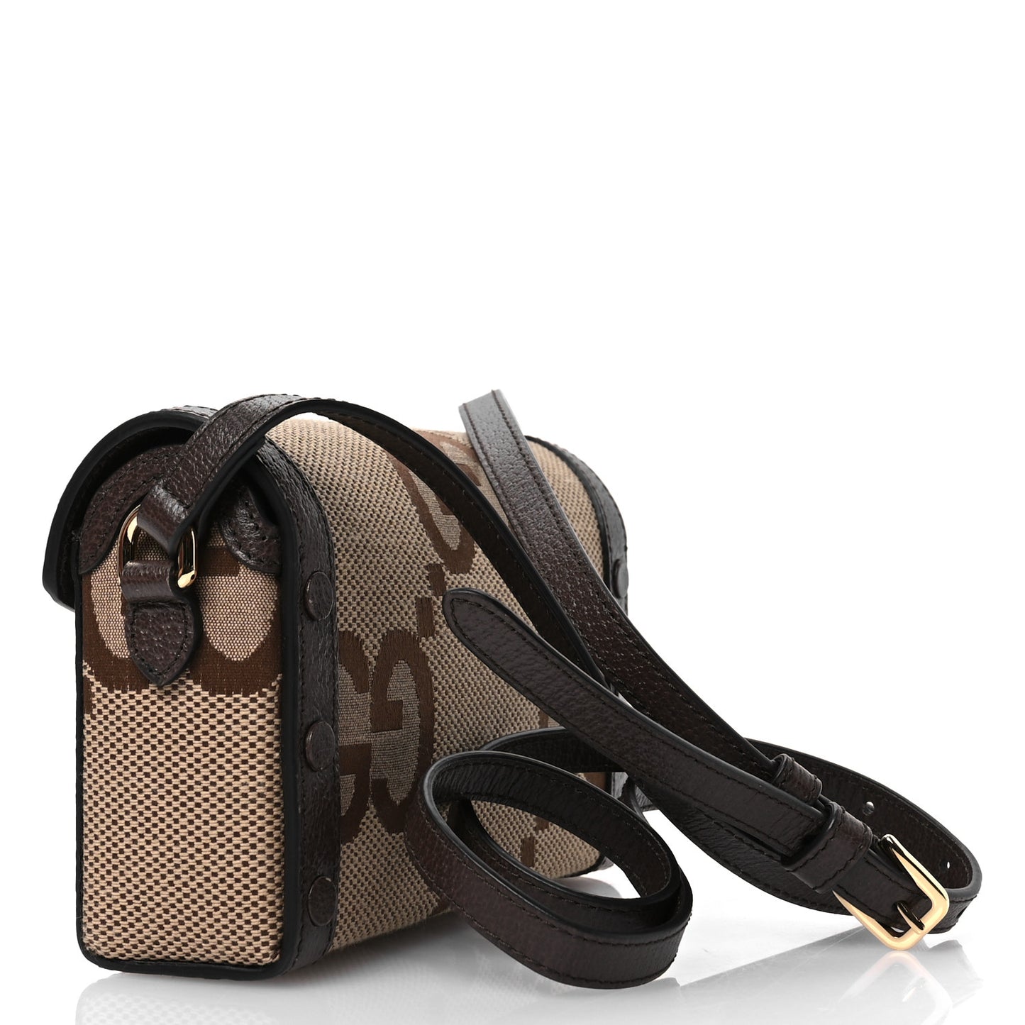 Monogram Jumbo GG Textured Dollar Calfskin Mini Horsebit 1955 Shoulder Bag Camel Ebony New Acero