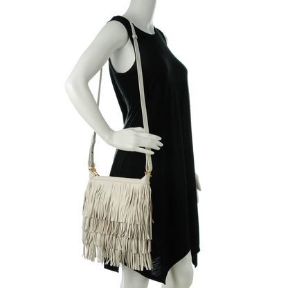Saint Laurent Calfskin Small Emmanuelle Fringe Hobo Bag Porcelain 2 of 7