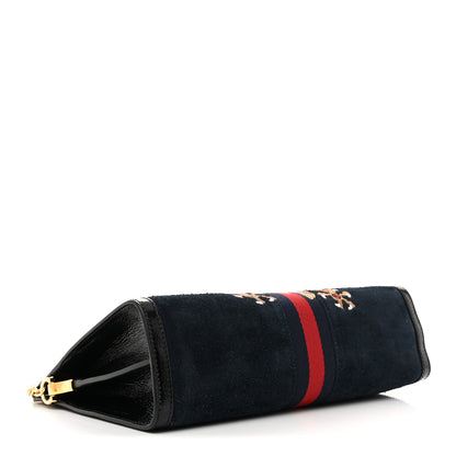 Gucci Suede Patent Web Dragon Embroidered Medium Ophidia Chain Shoulder Bag Blue Multicolor Black 7 of 21