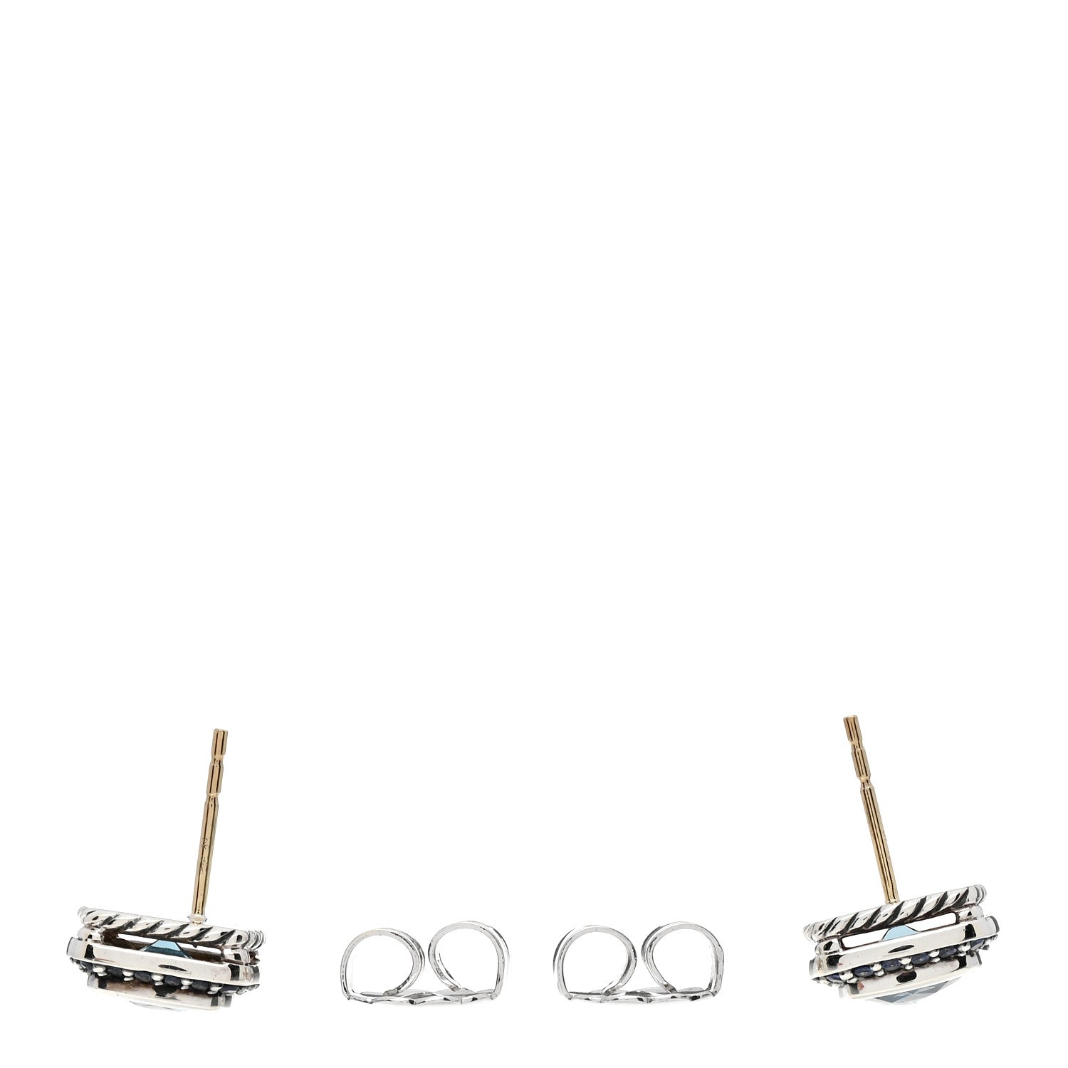 David Yurman Sterling Silver Blue Topaz Blue Sapphire 7mm Petite Albion Earrings 3 of 4