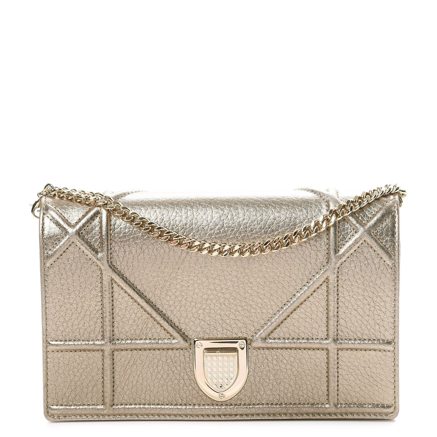 Metallic Grained Calfskin Diorama Wallet on Chain Pouch Light Gold
