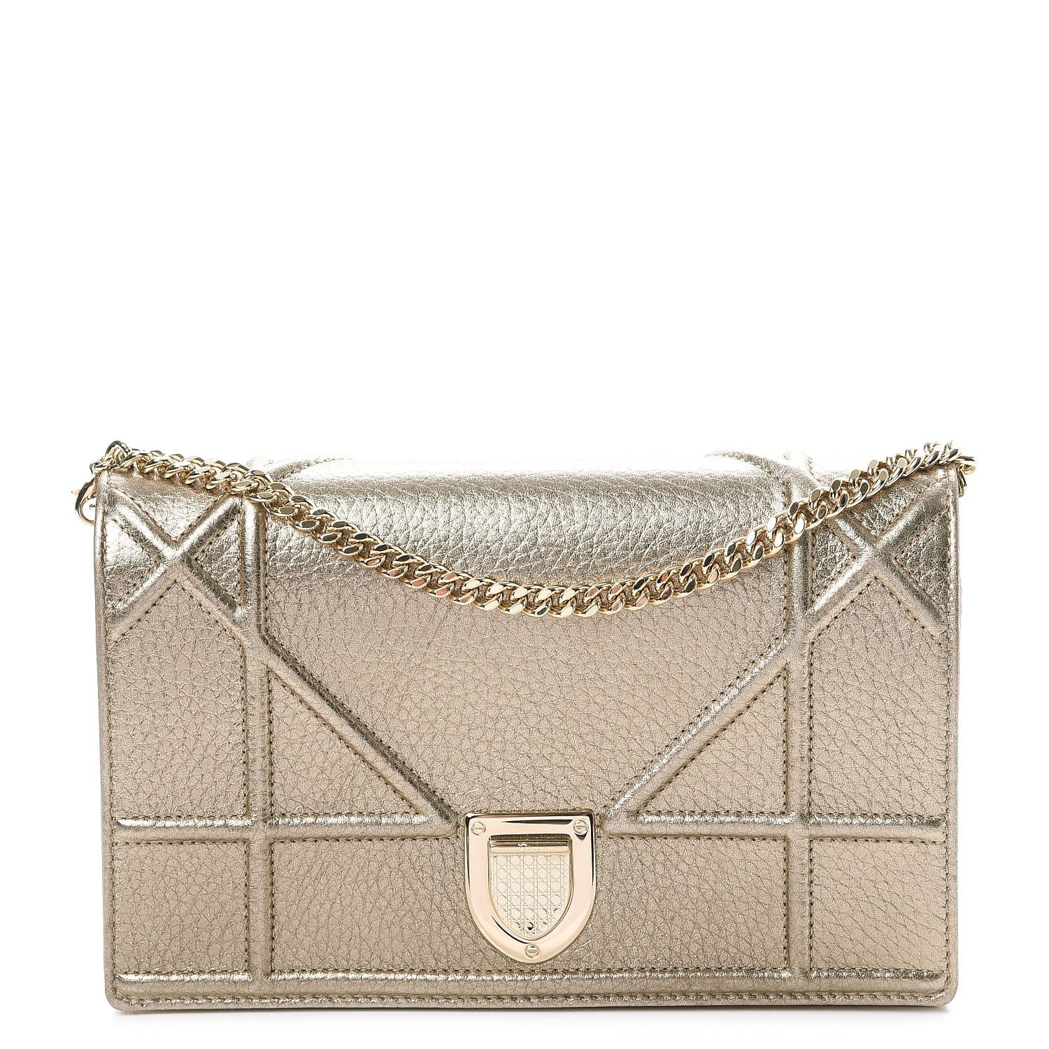 Christian Dior Metallic Grained Calfskin Diorama Wallet on Chain Pouch Light Gold 1 of 10