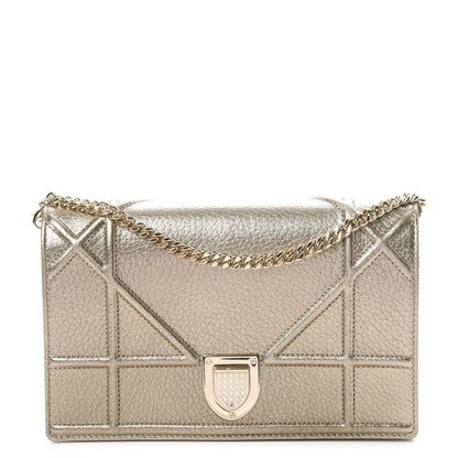 Christian Dior Metallic Grained Calfskin Diorama Wallet on Chain Pouch Light Gold 1 of 10