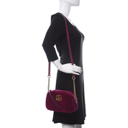 Gucci Velvet Matelasse Small GG Marmont Chain Shoulder Bag Fuchsia Violet Cyclamen 2 of 9