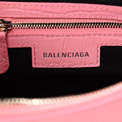 Balenciaga Extra Supple Calfskin Crocodile Embossed Small Le Cagole Shoulder Bag Sweet Pink 6 of 11