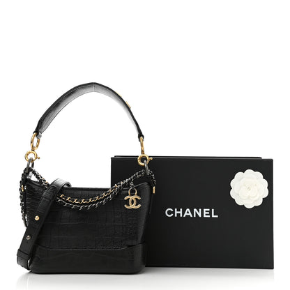 Chanel Calfskin Crocodile Embossed Small Gabrielle Cocodile Hobo Black 11 of 11