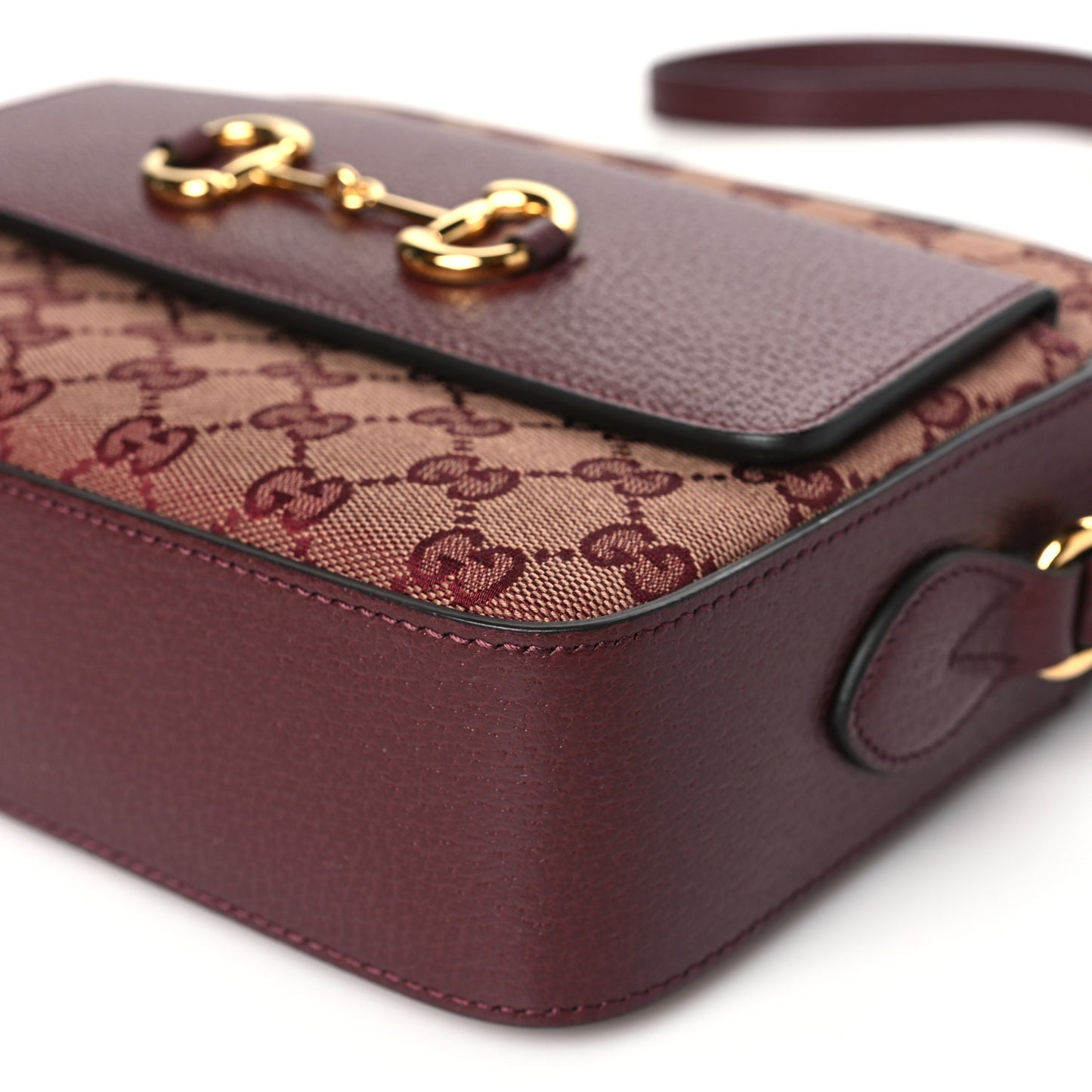 Monogram Textured Dollar Calfskin Small Horsebit 1955 Shoulder Bag Sahara Rubino Chardonnay