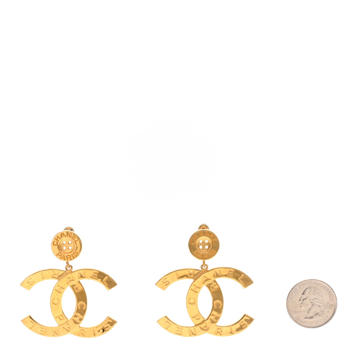 Chanel Metal Large Paris Button Earrings Gold 2 of 4