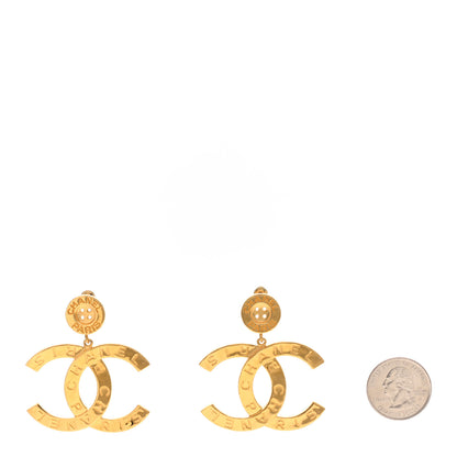 Chanel Metal Large Paris Button Earrings Gold 2 of 4
