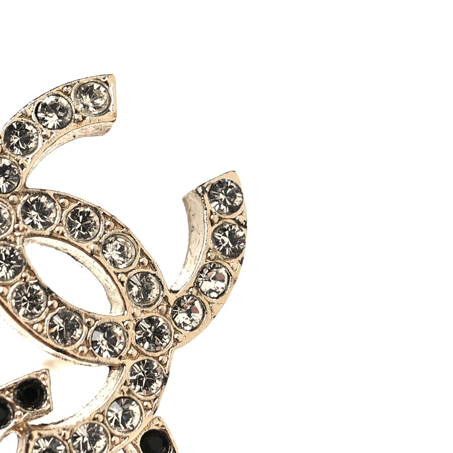 Chanel Crystal Double CC Earrings Gold Black 5 of 6