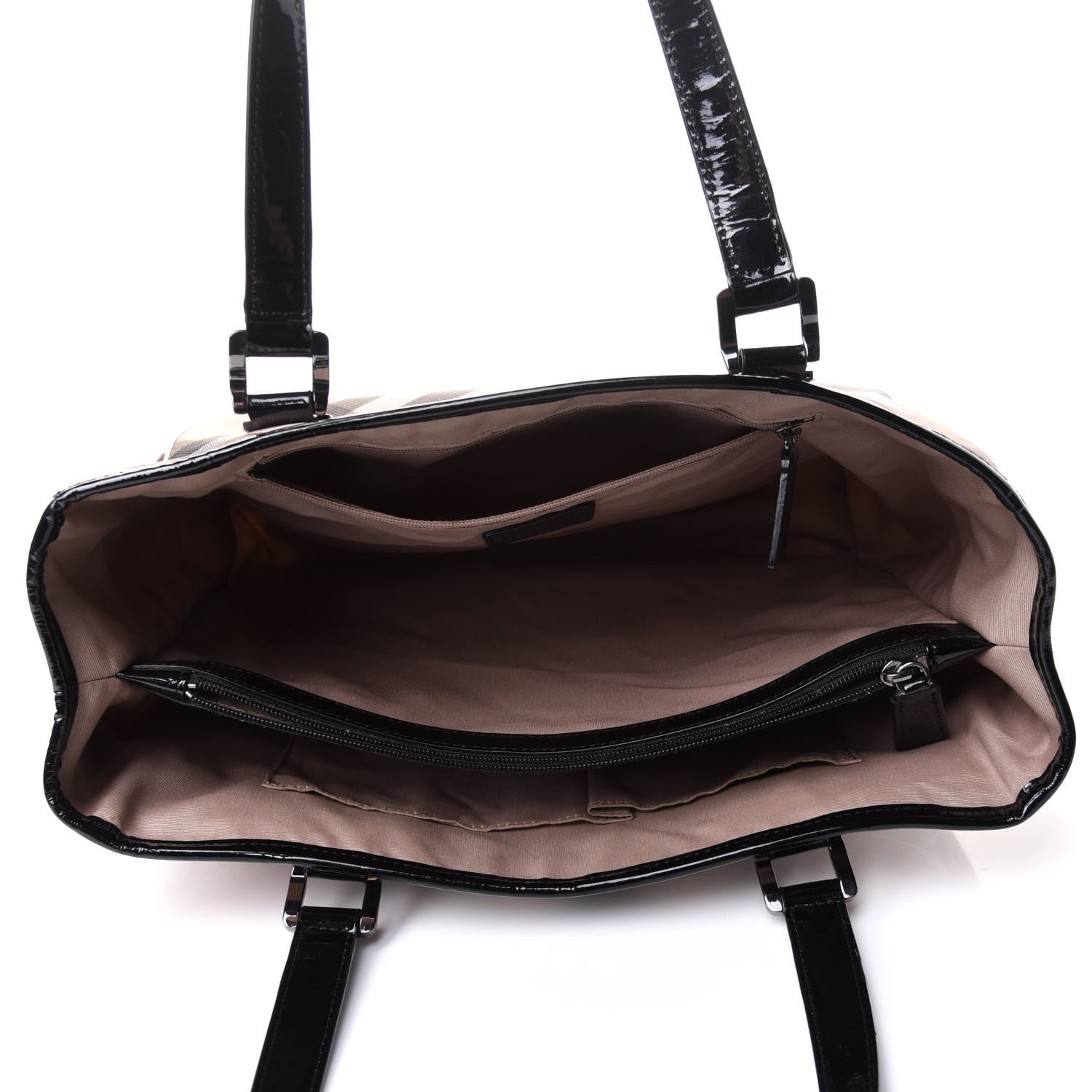 Burberry Patent Trim Nova Check Tote Black 4 of 13