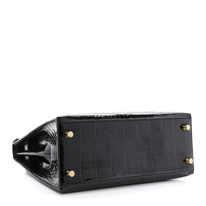 Hermes Shiny Porosus Crocodile Kelly Sellier 25 Black 4 of 11