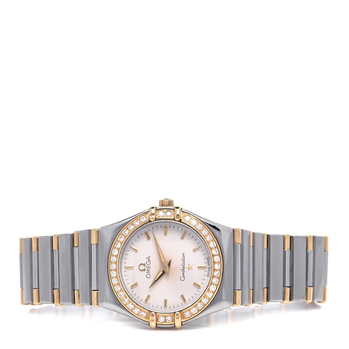 Stainless Steel 18K Yellow Gold Diamond Bezel 25mm Constellation Quartz Watch White 1277.30.00