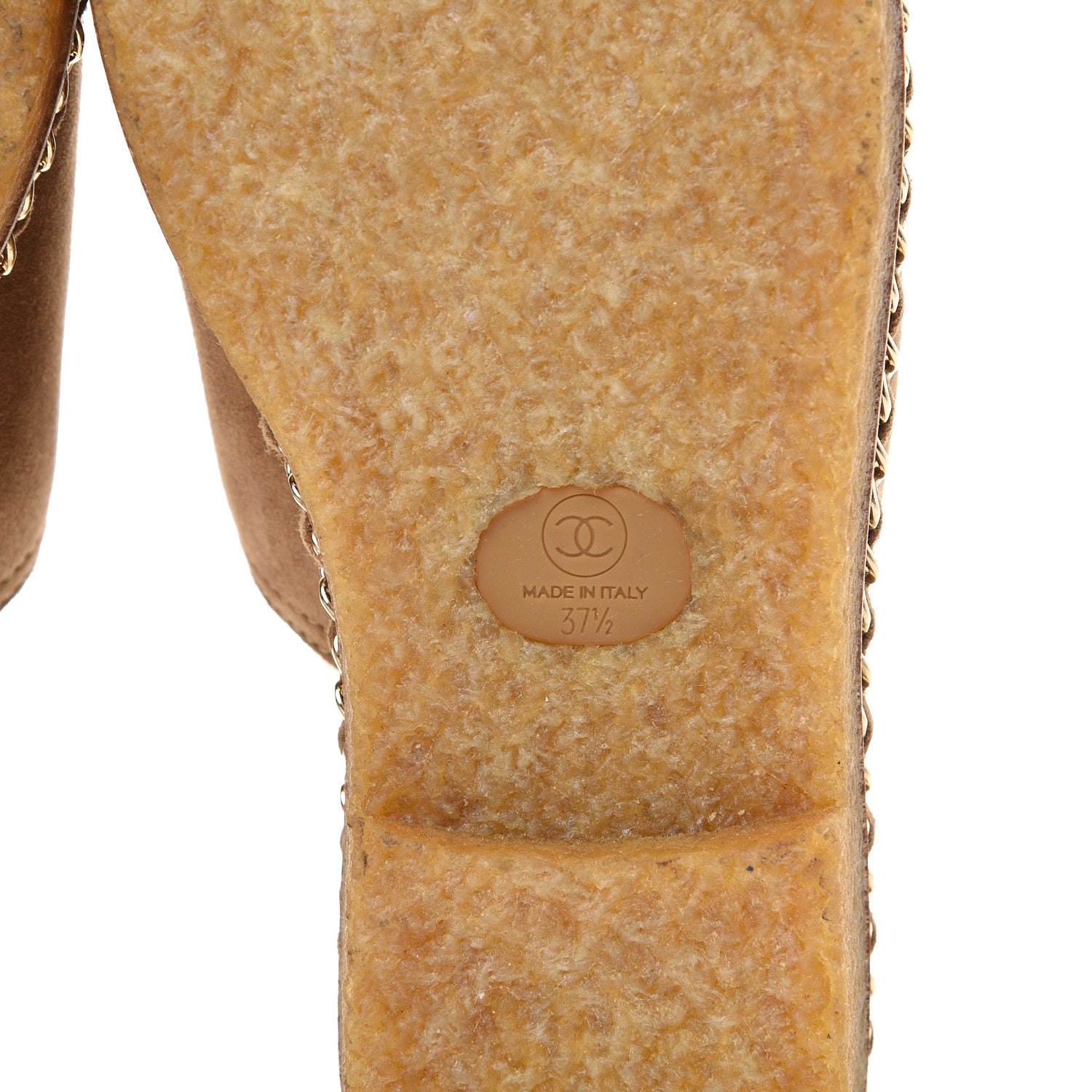 Chanel Kid Suede Shearling CC Chain Mules 37.5 Light Brown Black 6 of 8