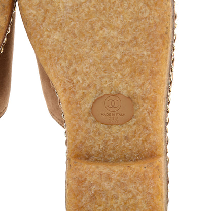 Chanel Kid Suede Shearling CC Chain Mules 37.5 Light Brown Black 6 of 8