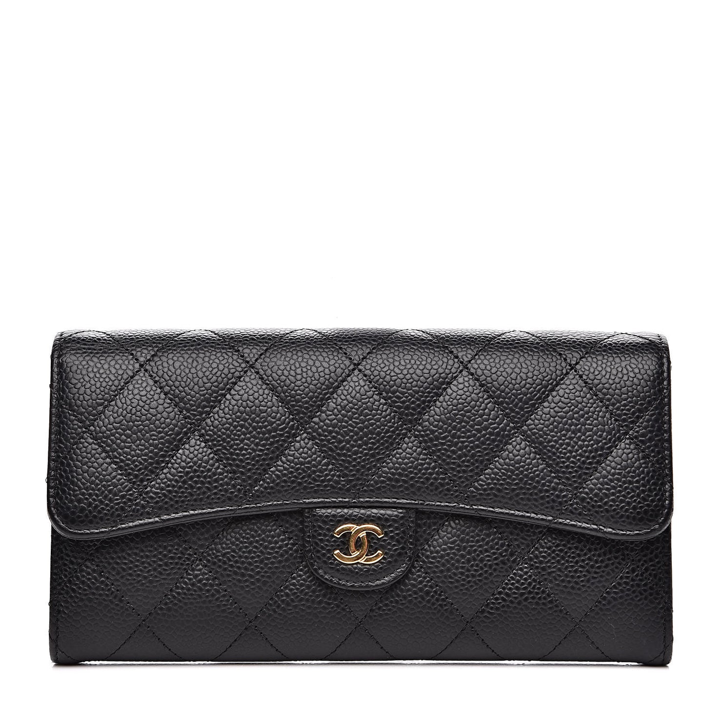 Caviar Quilted Large Gusset Flap Wallet Black