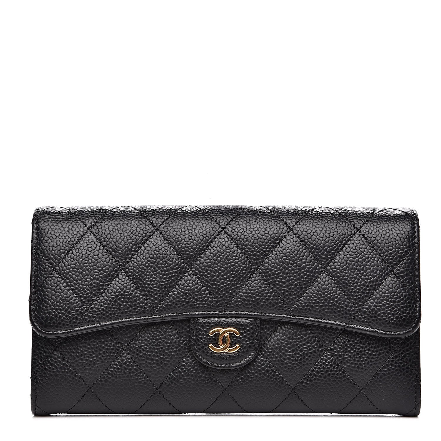 Chanel Caviar Quilted Large Gusset Flap Wallet Black 1 of 11
