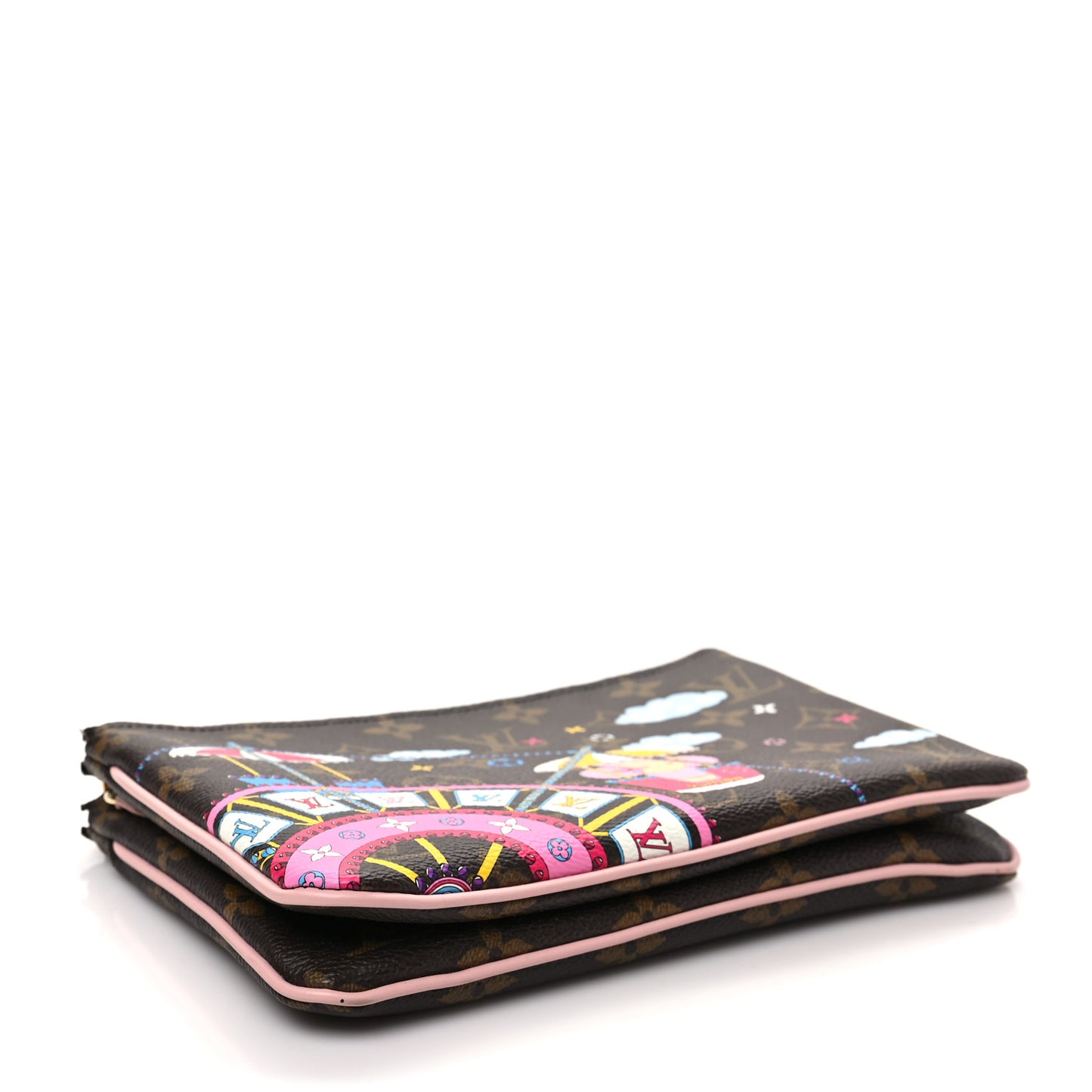 Monogram 2020 Christmas Animation Big Wheel Double Zip Pochette Rose Ballerine
