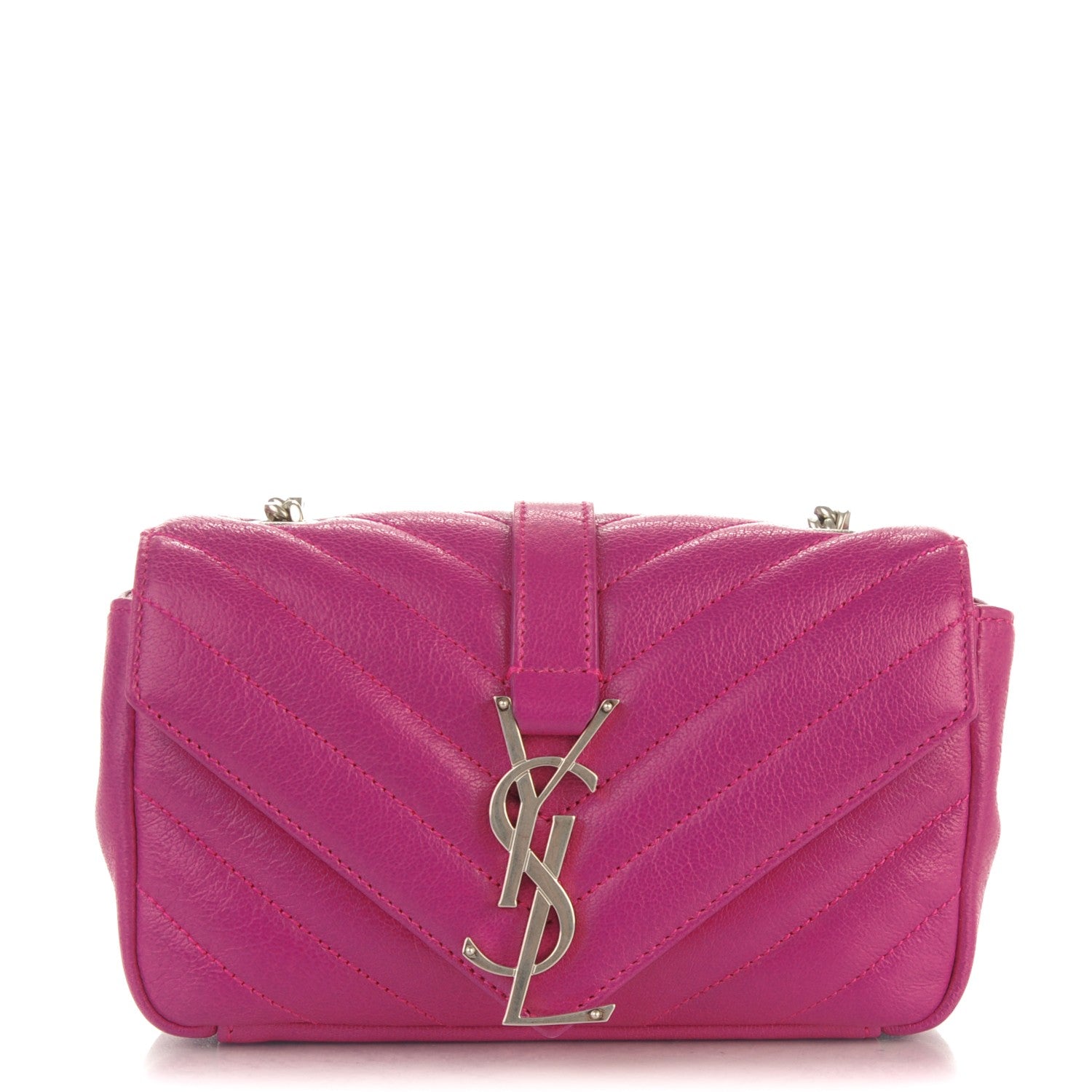 Saint Laurent Sheepskin Matelasse Chevron Classic Monogram Baby Chain Bag Electric Pink 1 of 7