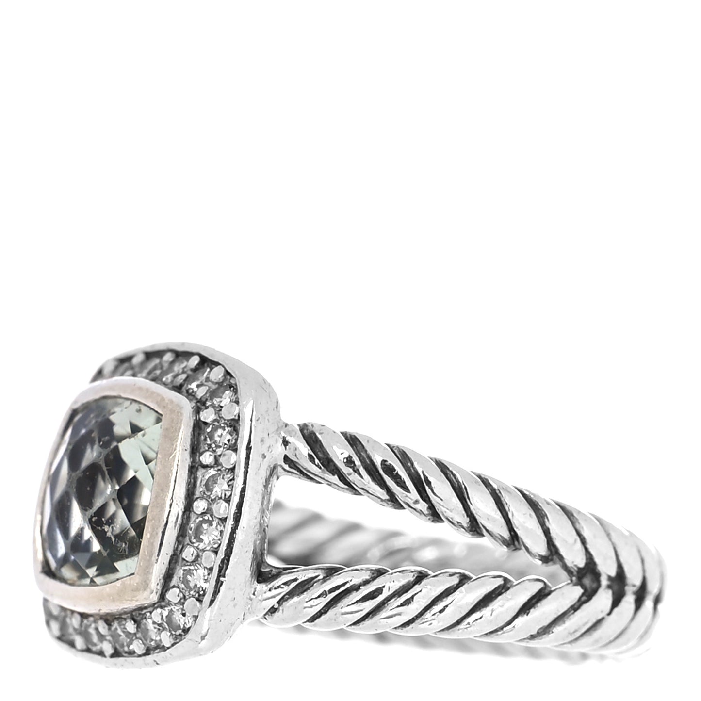 Sterling Silver Diamond Prasiolite 7mm Petite Albion Ring 50 5.25