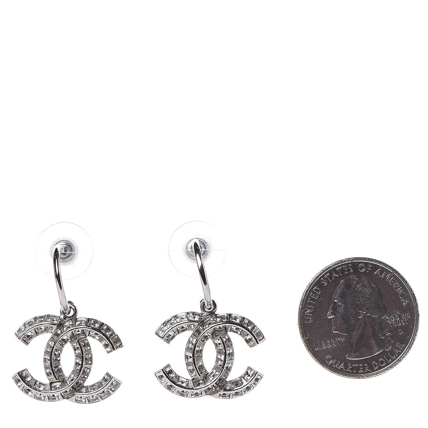 Baguette Crystal CC Dangle Earrings Silver