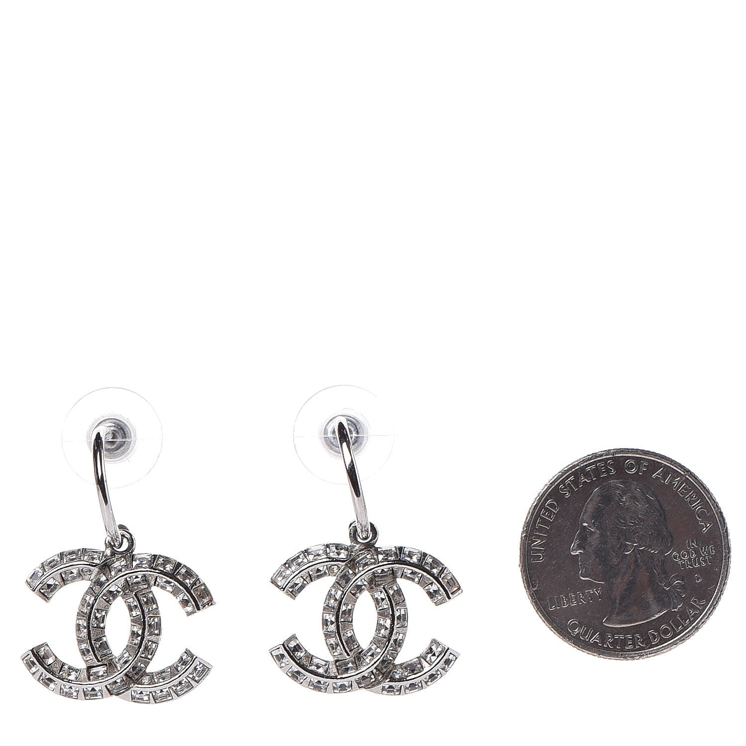 Chanel Baguette Crystal CC Dangle Earrings Silver 2 of 4
