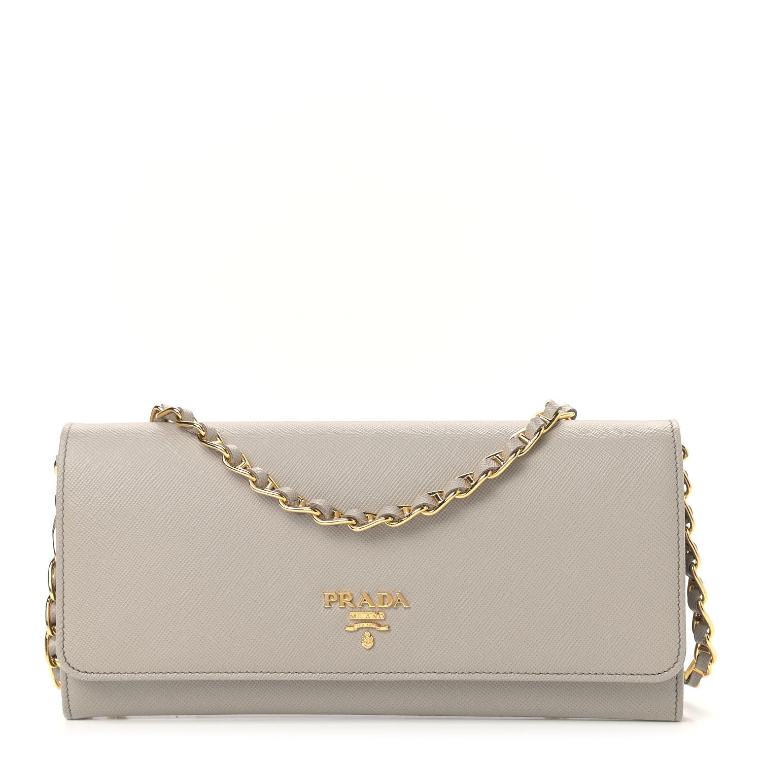 Prada Saffiano Metal Oro Chain Wallet Pomice 1 of 11