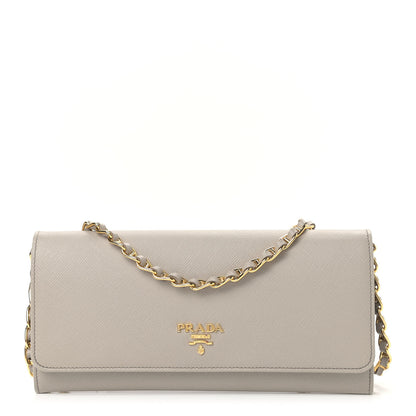 Prada Saffiano Metal Oro Chain Wallet Pomice 1 of 11