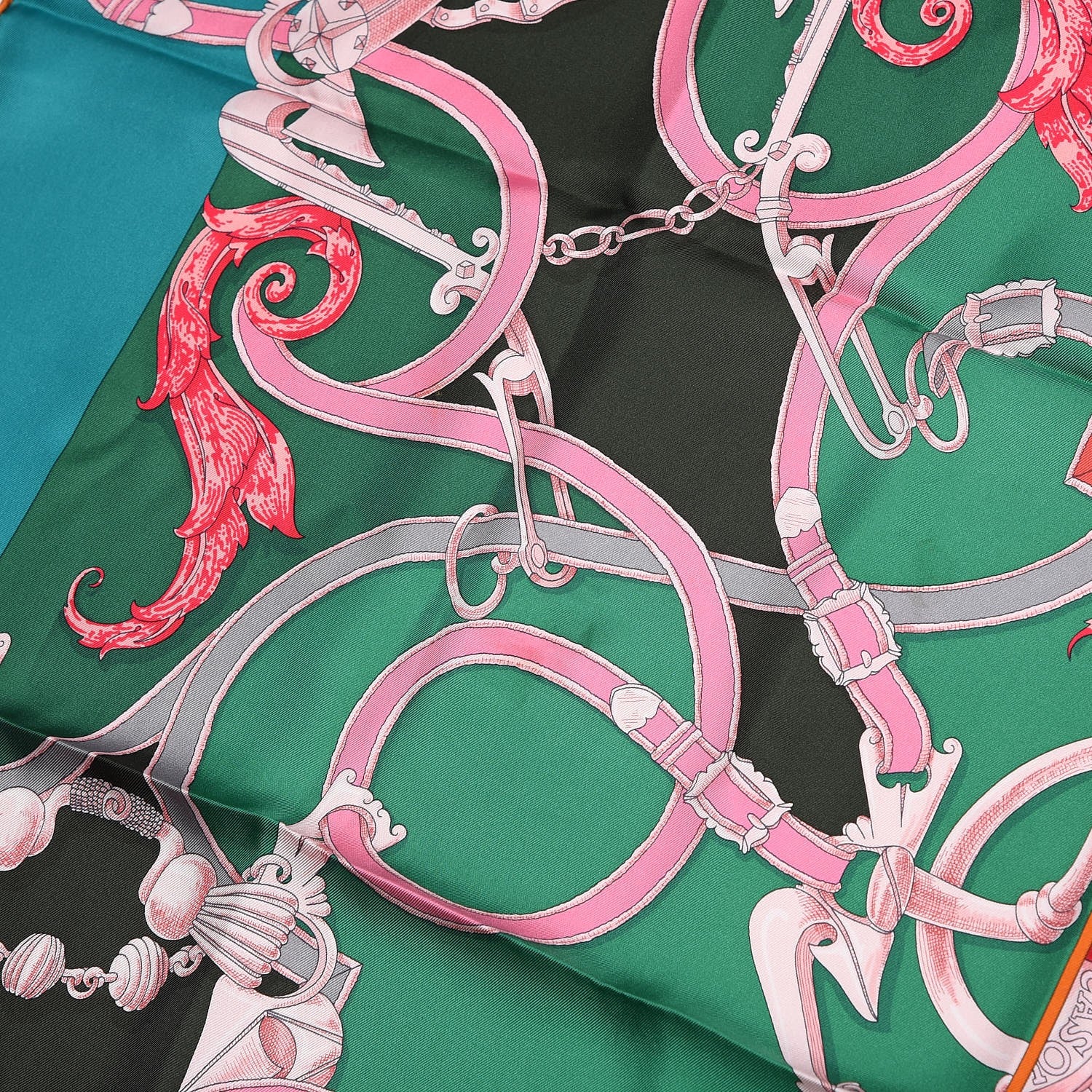 Hermes Silk Plumets du Roy Scarf 90 Vert Rose Blanc 6 of 8