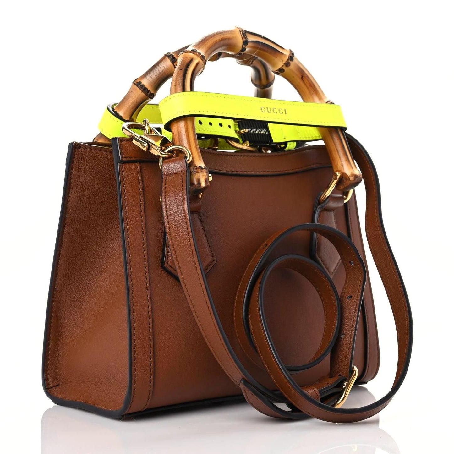 Wonka Grain Calfskin Mini Diana Tote Bag Cuir Yellow Fluo