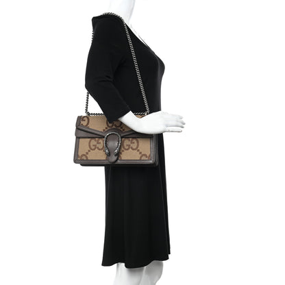 Gucci Monogram Jumbo GG Textured Dollar Calfskin Small Dionysus Shoulder Bag Camel Ebony New Acero 2 of 10