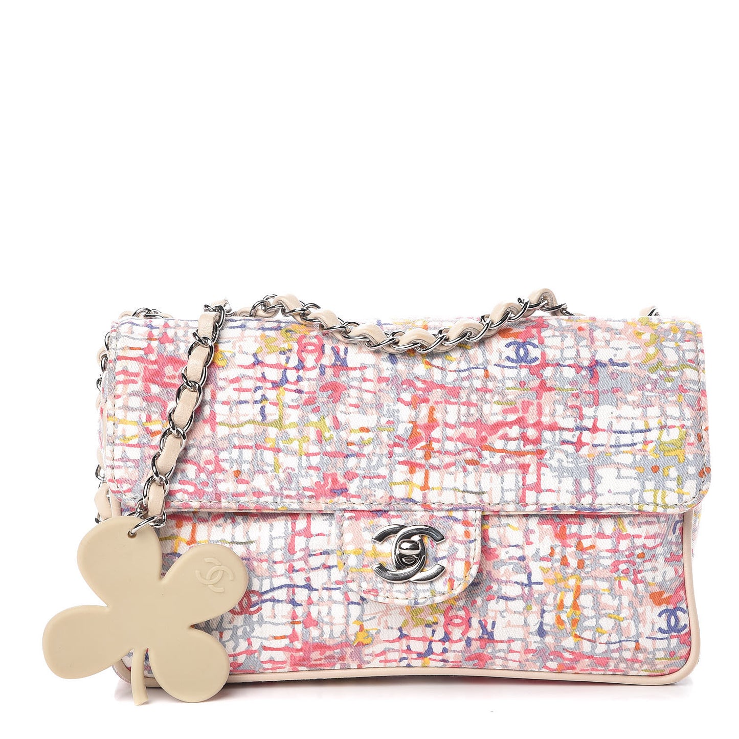 Canvas Watercolor Tweed Print Clover Small Flap Multicolor