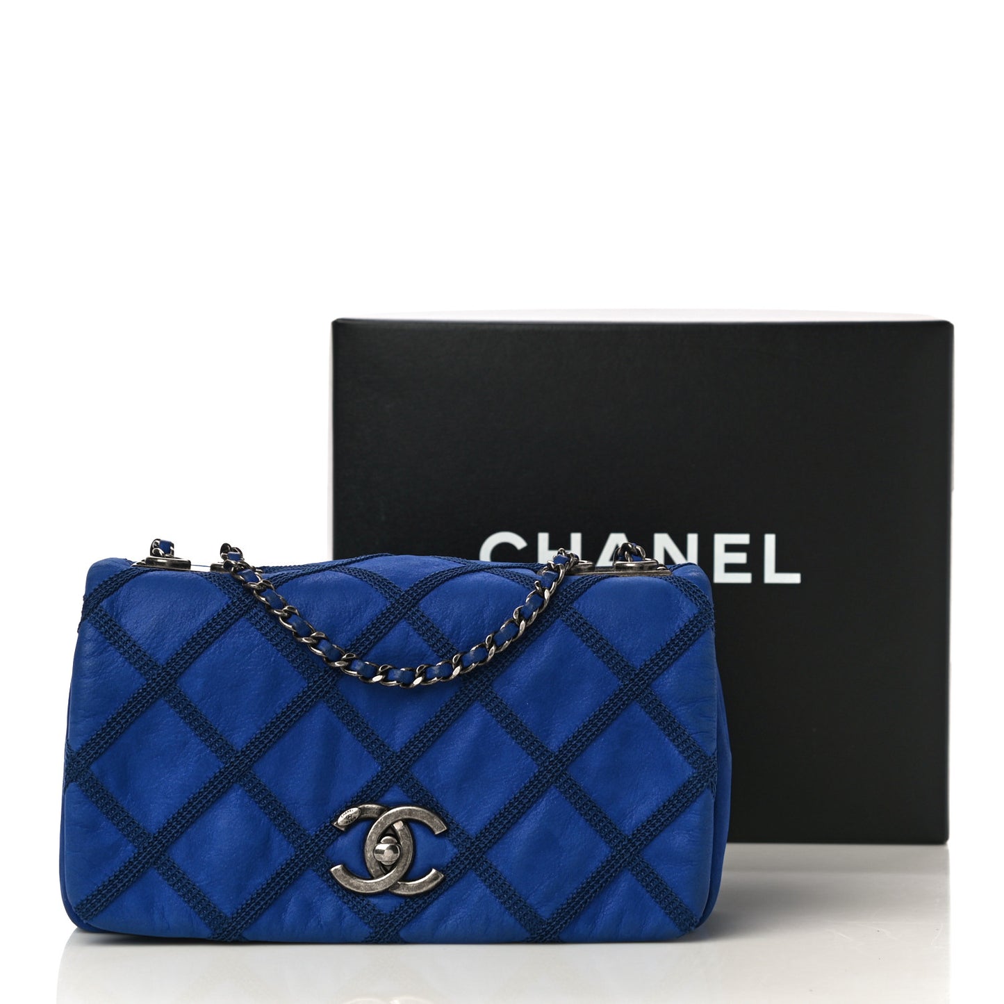 Suede Diamond Embellished Medium Single Flap Blue
