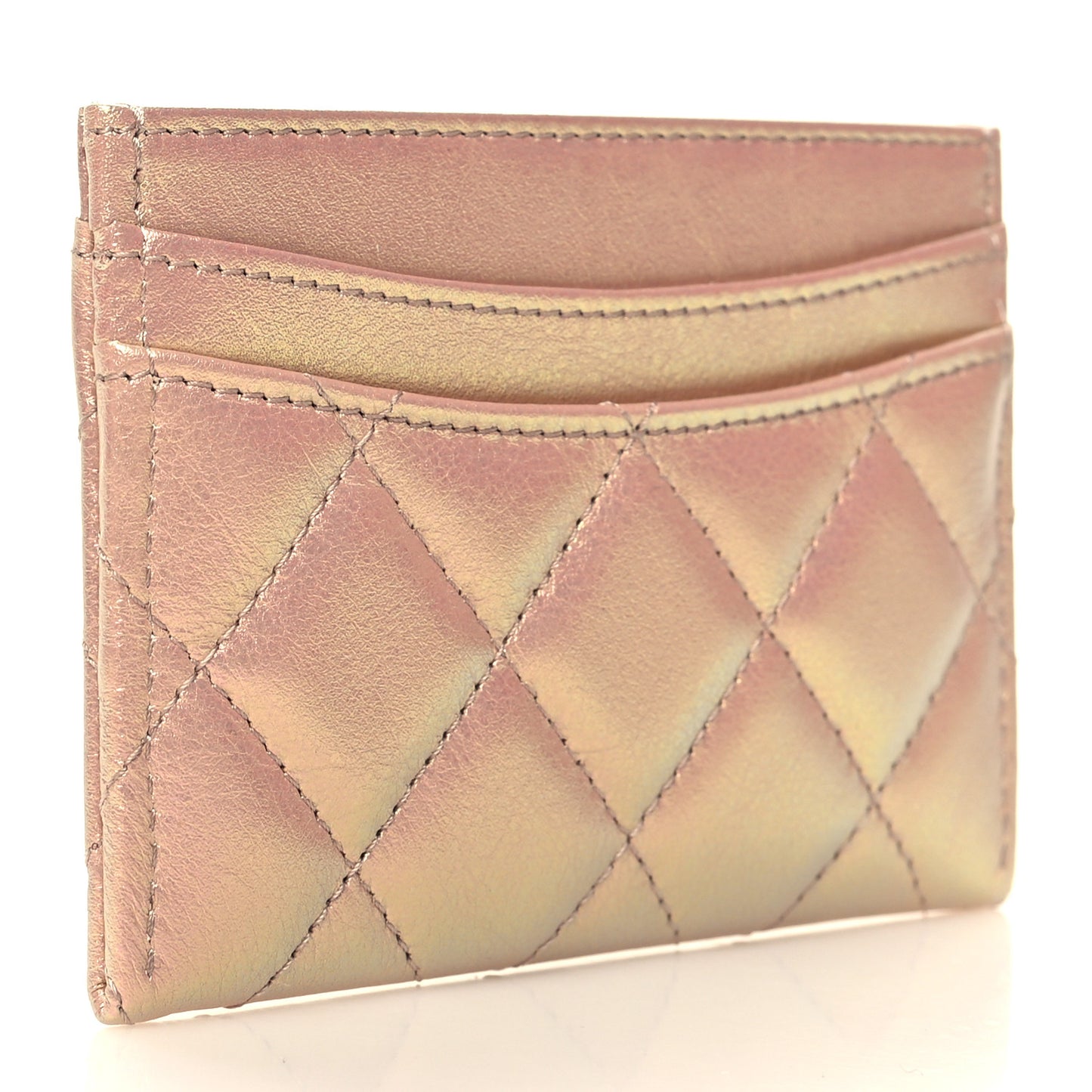 Iridescent Calfskin Quilted Card Holder Pink