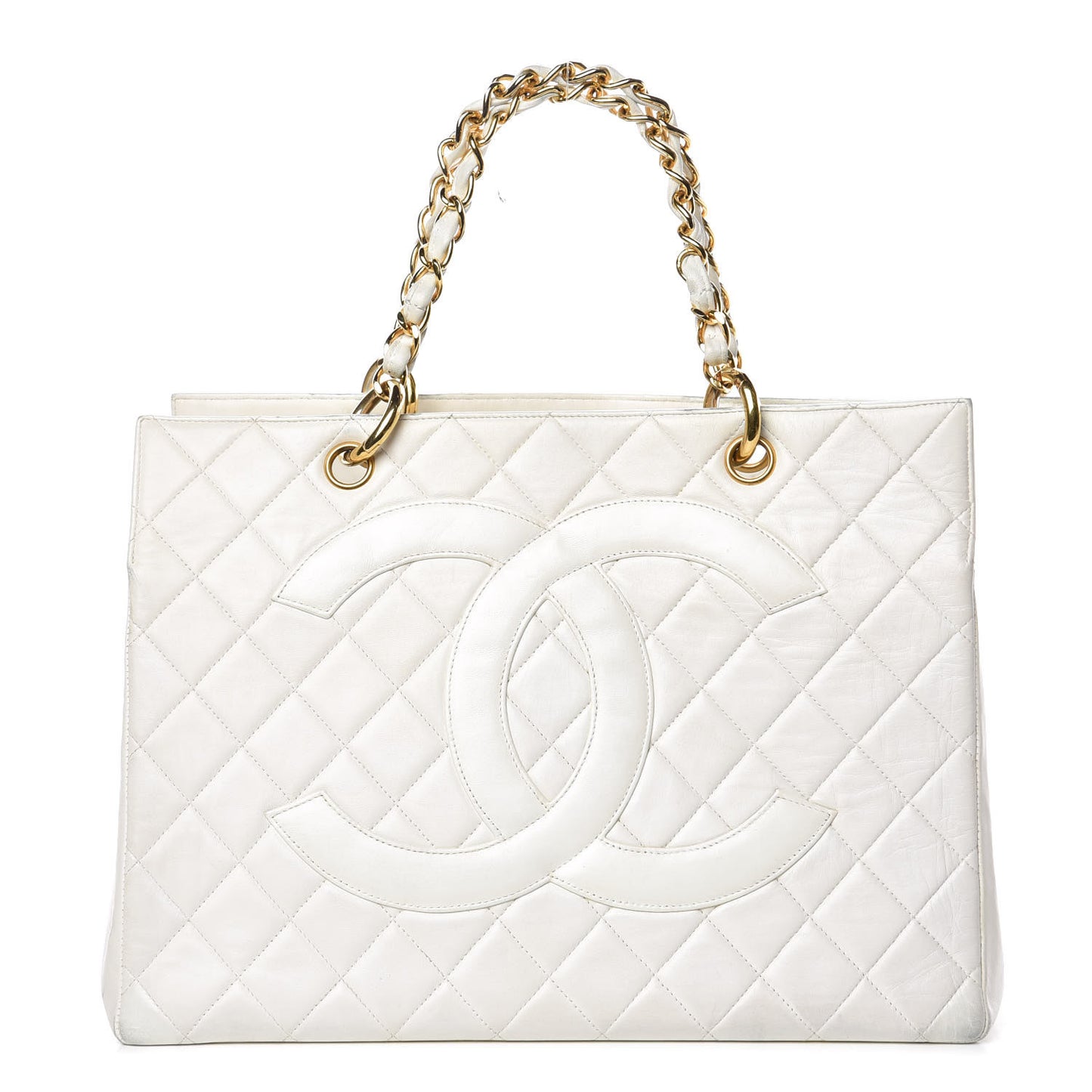 Calfskin Quilted Shopping Tote White