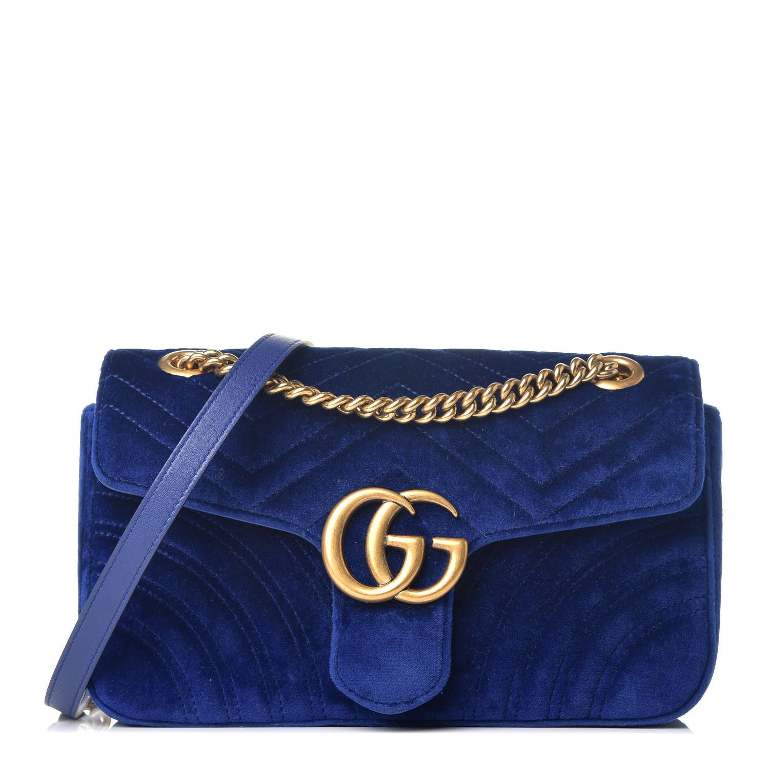 Gucci Velvet Matelasse Small GG Marmont Shoulder Bag Cobalt Blue 1 of 9