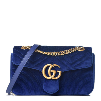 Gucci Velvet Matelasse Small GG Marmont Shoulder Bag Cobalt Blue 1 of 9
