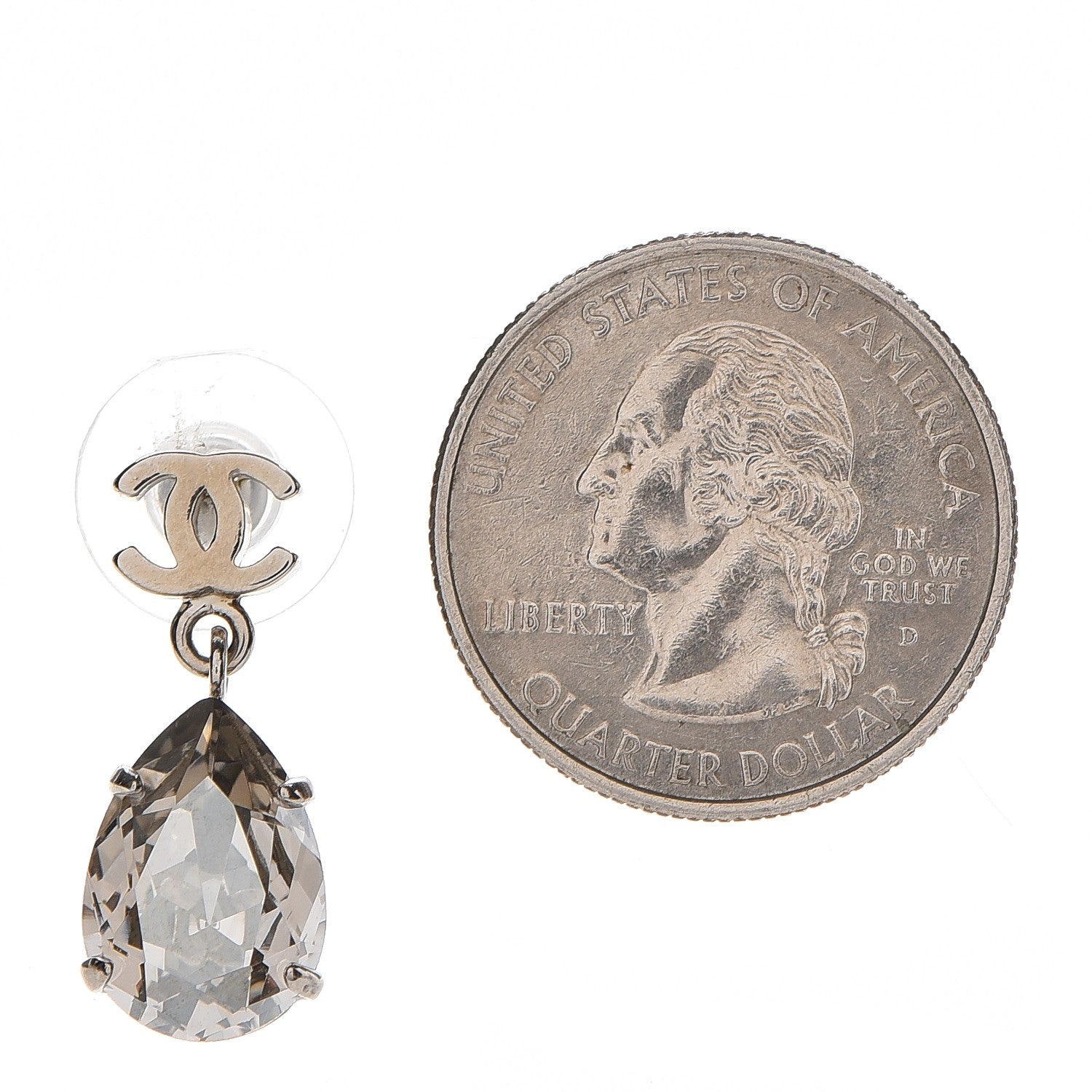Chanel Crystal CC Drop Earrings Silver 2 of 3