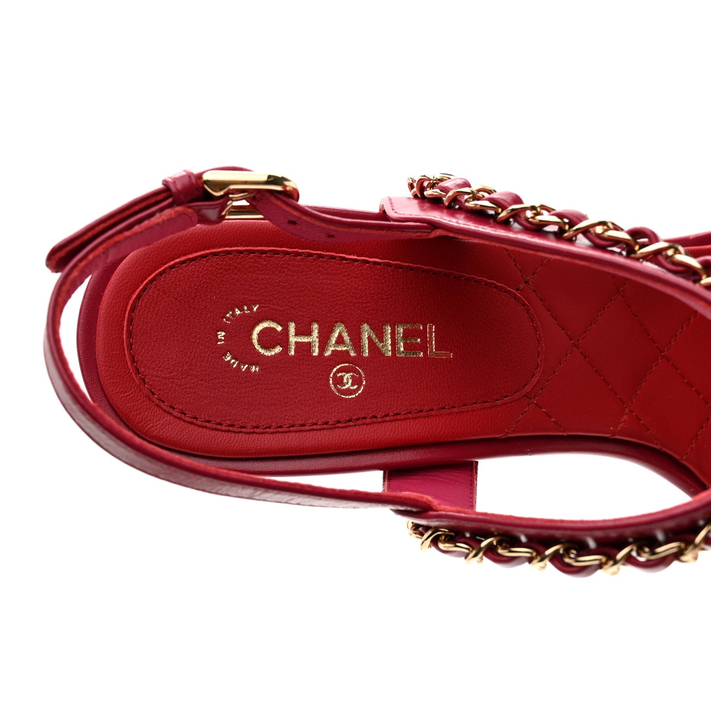 Crumpled Calfskin Quilted Chain Strap Sandals 37.5 Red