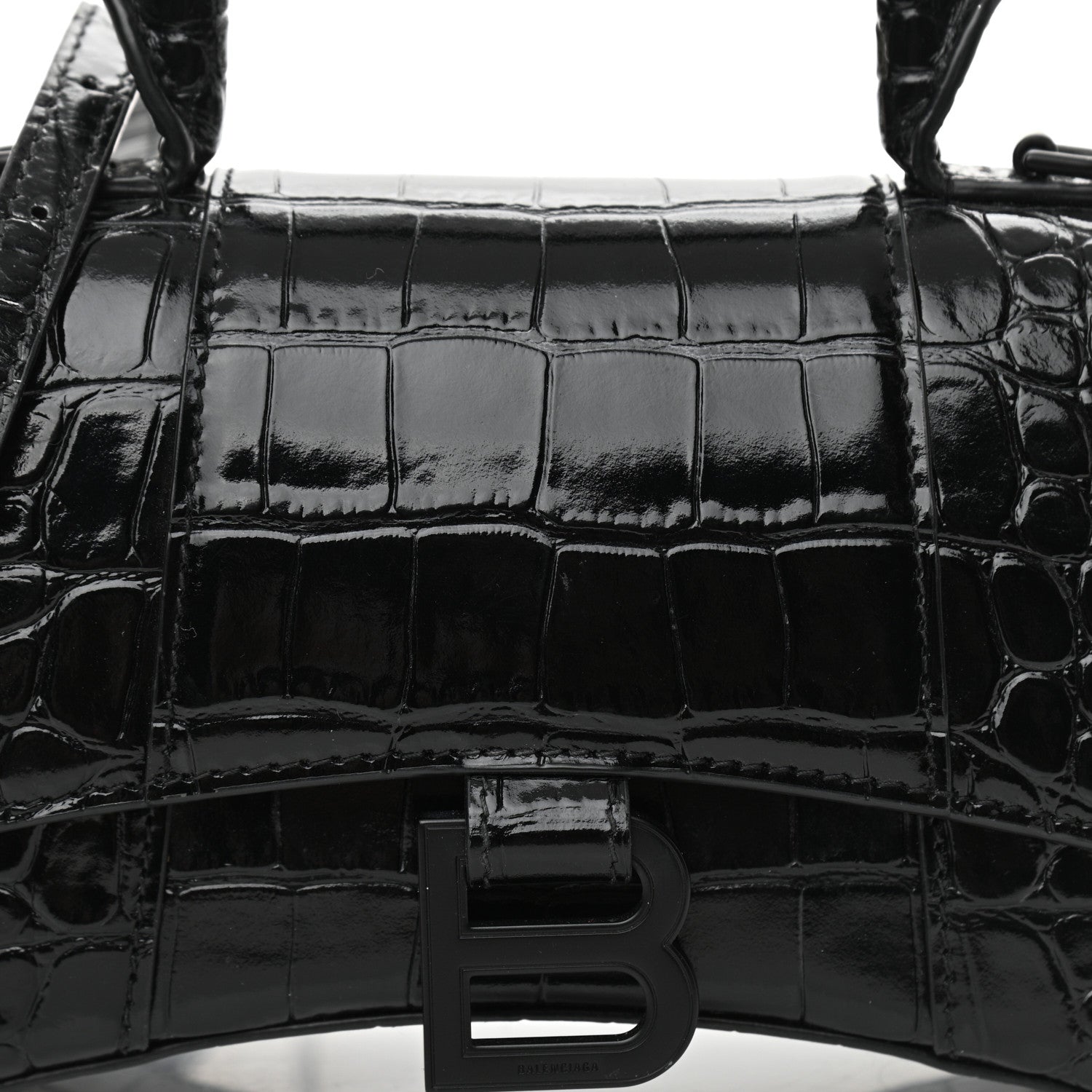 Balenciaga Shiny Calfskin Monochrome Crocodile Embossed Hourglass Top Handle Bag XS Black 6 of 8