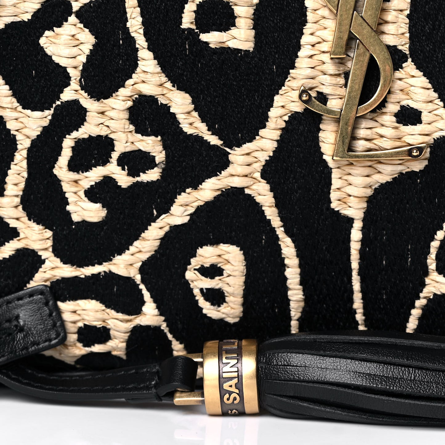 Raffia Calfskin Leopard Print Monogram Lou Camera Bag Natural Beige Black