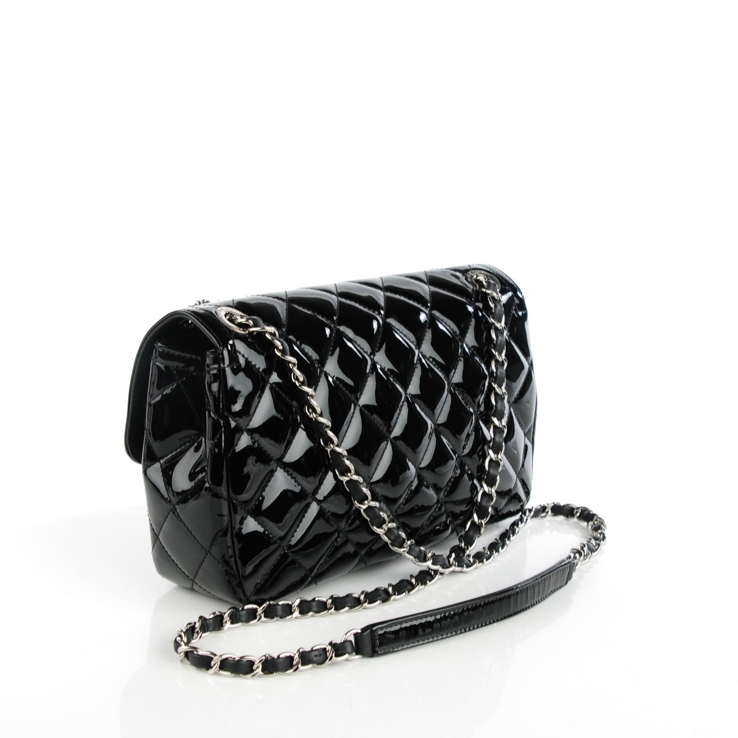 Patent Quilted Large Coco Shine Flap Black