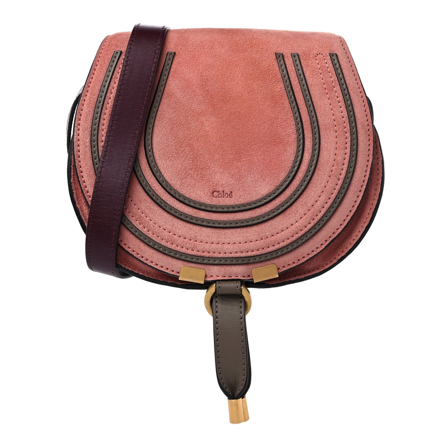 Suede Calfskin Mini Marcie Round Crossbody Bag Canyon Rose