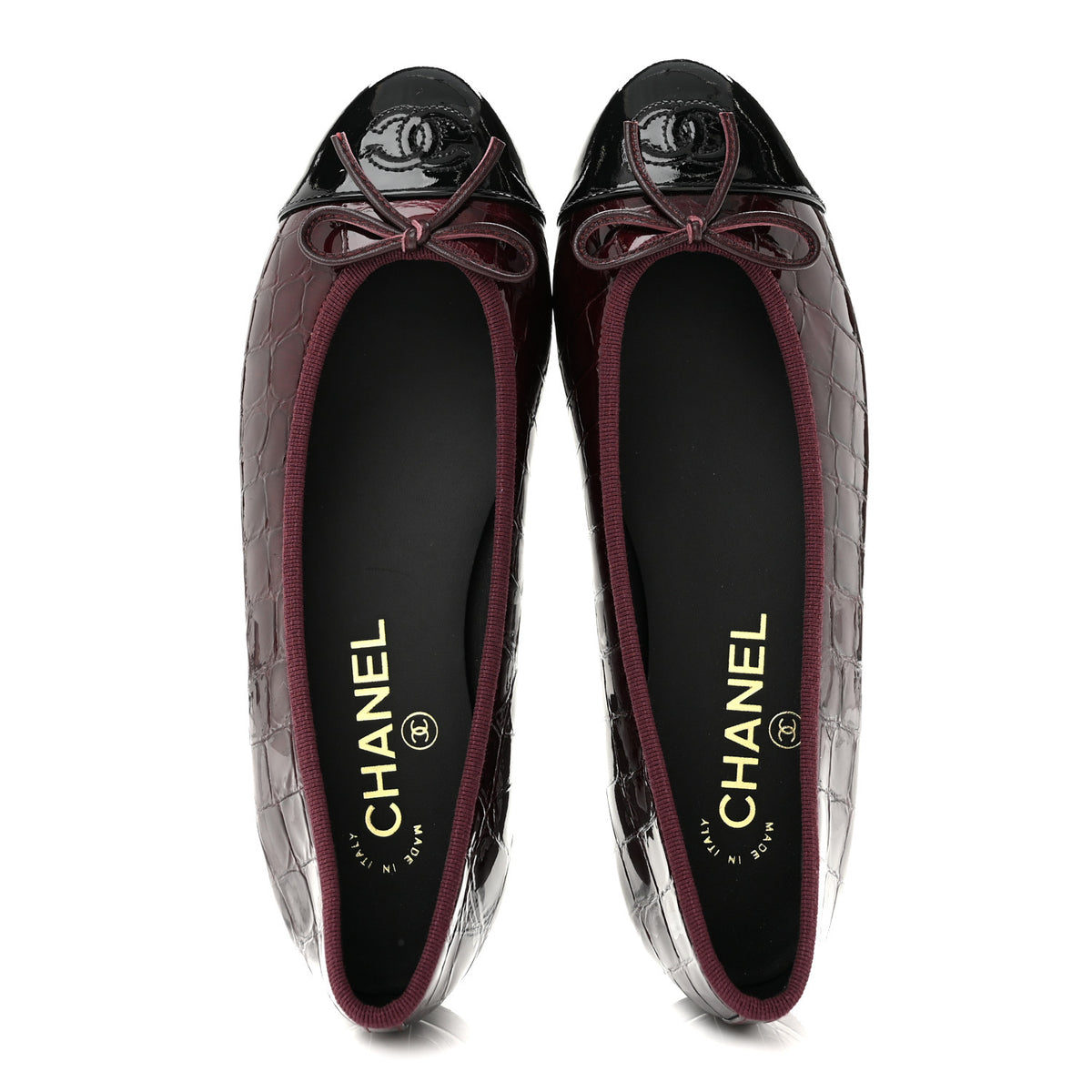 Chanel Patent Calfskin Crocodile Embossed Ballerina Flats 37 Dark Burgundy Black 2 of 10