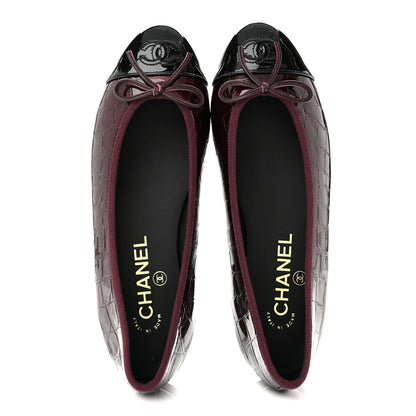 Chanel Patent Calfskin Crocodile Embossed Ballerina Flats 37 Dark Burgundy Black 2 of 10